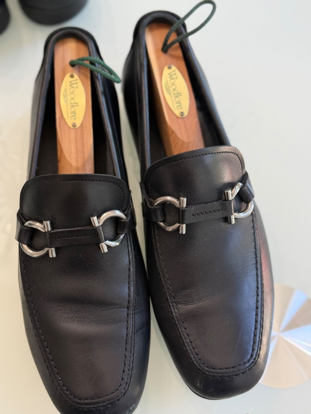 Salvatore Ferragamo Black Leather Bit Loafers with Silver Hardware